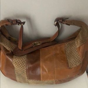 Patched small hobo bag